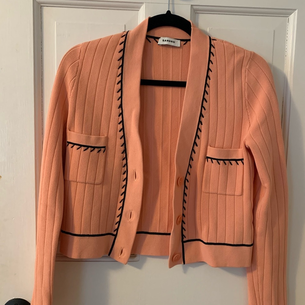 Sandro Women's Embroidered Pink/Peach Cardigan Size Small